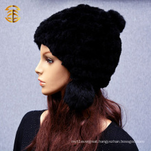 Women Wool Real Rex Winter CC Beanie Knit Rabbit Fur Hat